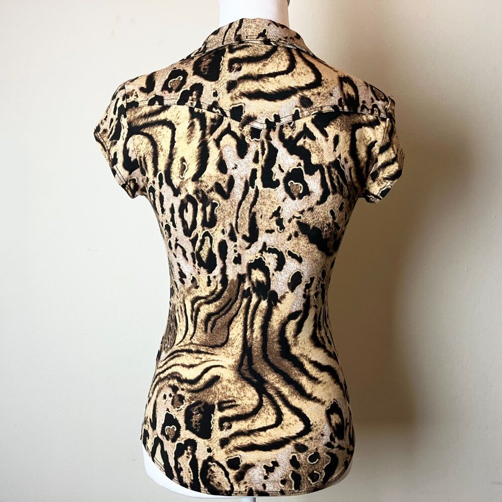Cache Leopard Print Brown-Tan Button-Down Short S… - image 8